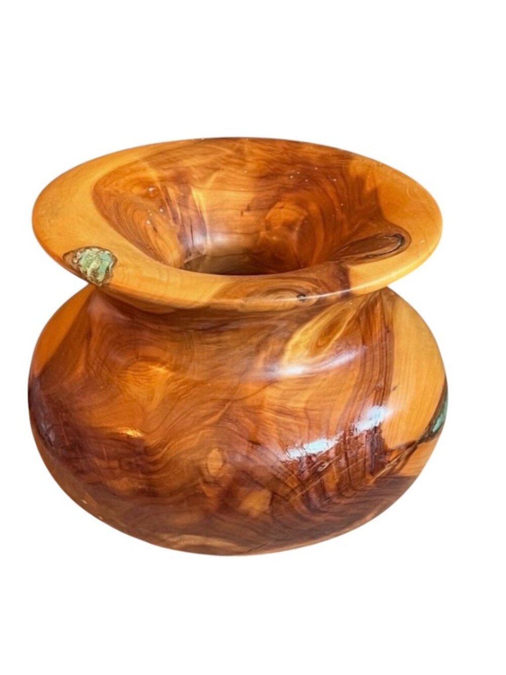 Dick Hager Wood  Vessel Red Cedar w/ ground Turquoise Inlay & Resin 6.5" D READ - Picture 3 of 16